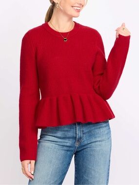 CeCe Red Ribbed Peplum Sweater- NWT